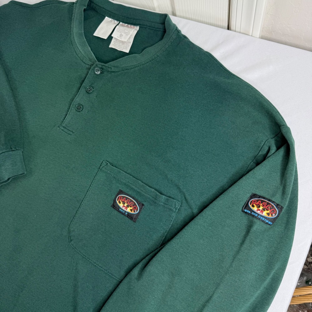 Rasco FR Flame Resistant Long Sleeve Henley Shirt Hunter Green NFPA 2112 5XL